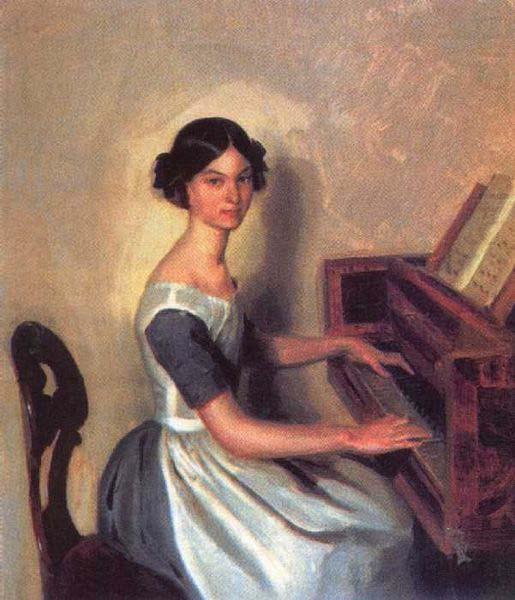 Portrait of N P Zhdanovich at the Harpsichord, Pavel Fedotov